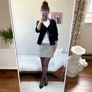 NWT LOFT PENCIL SKIRT TWEED BLACK SILVER CREAM METALLIC ZIPPER LINED